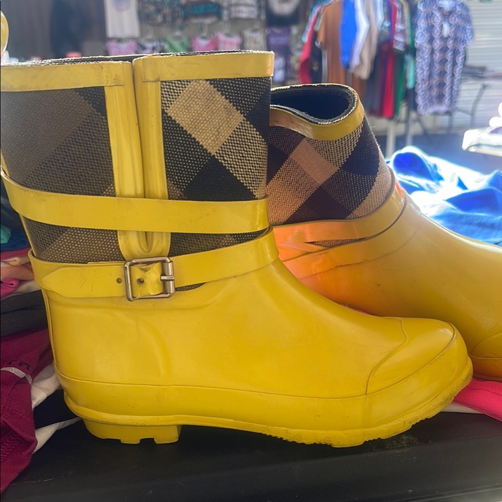 Burberry Yellow and Brown Winter Rain Boots